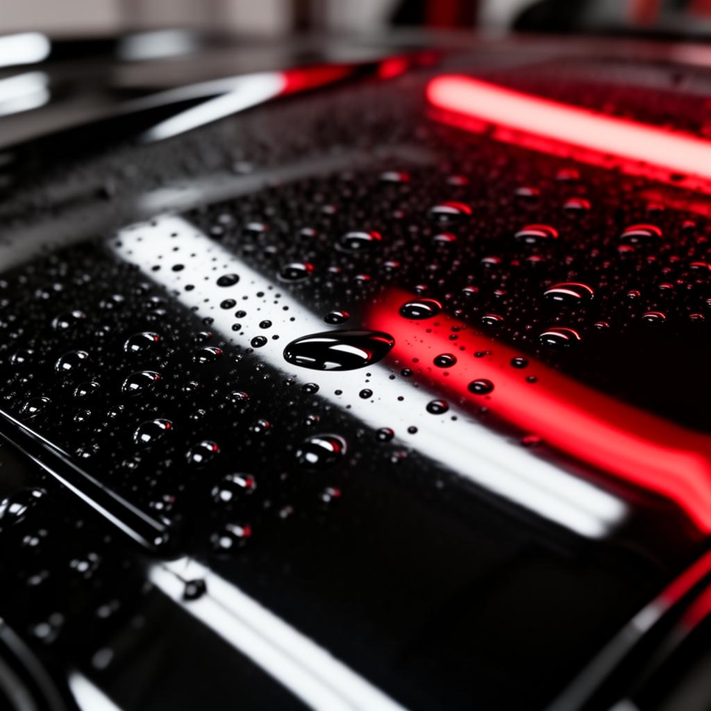 Water beading on freshly ceramic-coated black paint